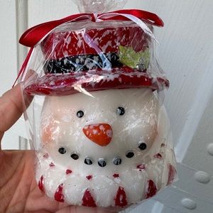 Vintage 1990s Snowman Candle – Unlit Holiday Wax Figurine in Original Packaging